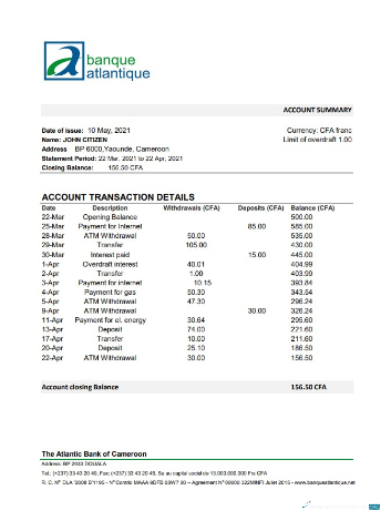 Download Cameroon Atlantic Bank excel Photoshop template